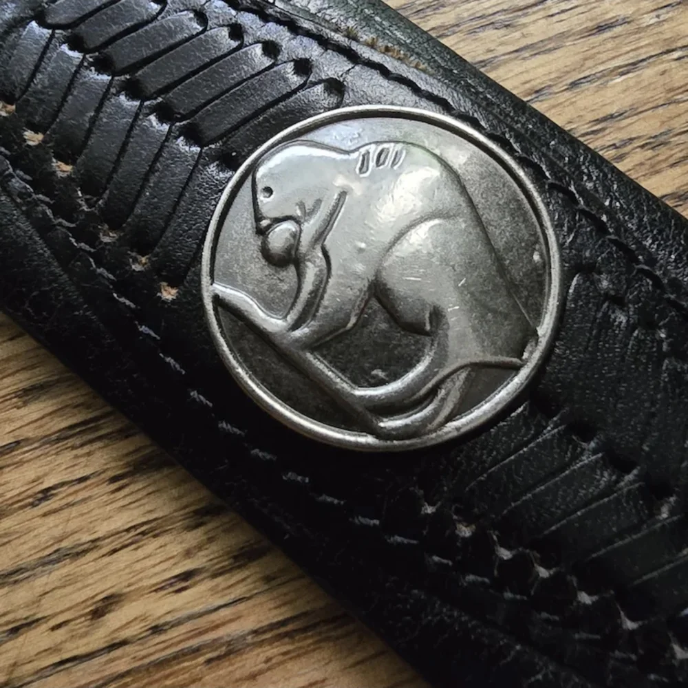 VINTAGE Western Buffalo Medallion Bison Belt Black Leather 38 Southwestern